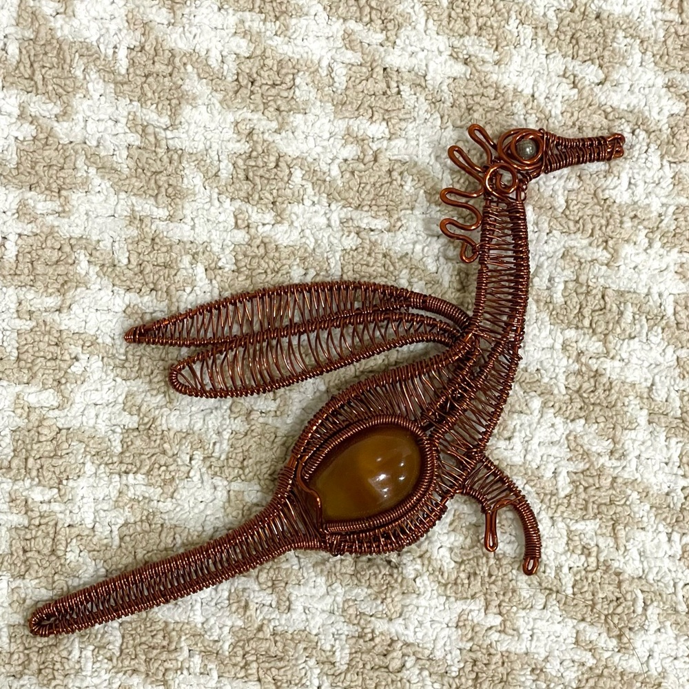 Handmade Copper Wire Wrapped Dragon Gemstone Pendant